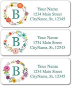 Personalized Address Labels - Monogram with Flowers (Floral Wreaths) - 30 Custom Self-Adhesive Stickers