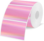3x2 Inch Holographic Thermal Labels, Pink Thermal Sticker Labels, Glitter Thermal Stickers for DIY Custom Logo, Perforation Line Design- 200 Sheets