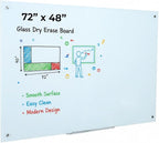 Dex Board 72" x 48" Large Glass Whiteboard Frameless Tempered Glass Dry Erase Board with Marker Tray for Interactive Office, Wall Mounted Frosted Glass Whiteboard