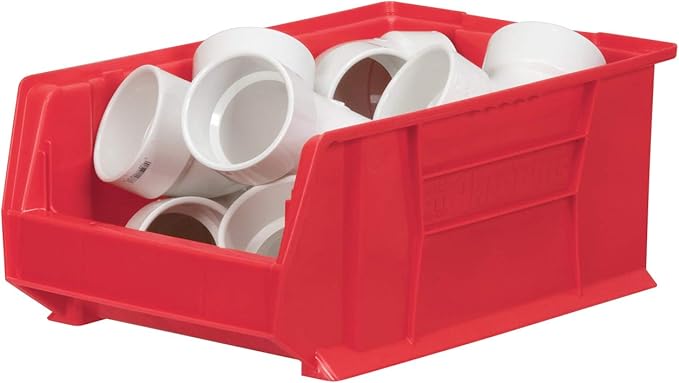 Akro-Mils 30281 Super-Size AkroBins Plastic Storage Bins, Space-Saving Stackable Bins for Garage, Classroom, Warehouse Organization, 20-Inch L x 12-Inch W x 8-Inch H, Red, 3-Pack