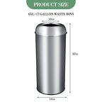 65L/17 Gallon Tall Commercial Trash Can, Large Capacity Brushed Stainless Steel Trash Bin with Open Top, Commercial Grade Heavy Gauge for Home, Office, Restaurant