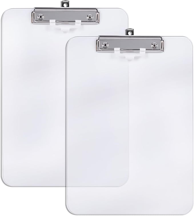 Hongri Plastic Clipboard with Pen Holder, Clear 8.5x11 Letter Size Clip Board for Classroom, Office, Students, Nurses and Women, Low Profile Clip, Size 12.5 x 9 in(Pack of 2)