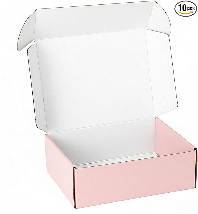 10 Pack 12"x9"x4" inch Shipping Boxes Pink Corrugated Cardboard Box for Small Business, Mailer, Shipping, and Packing