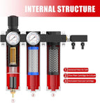 NANPU Z Series 3-Stage Air Filtration System - Sintered, Fine, & Charcoal Filters, 3/8" NPT Inlet, 1/4" NPT Outlet Module, 0-230 psi Gauge, 127 CFM @ 6 bar, Metal Housing, Auto Drain