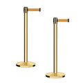 CCW Series RBB-100 - Set of 2 Stanchion Retractable Belt Barriers (7.5 Foot Belt, Brown Belt with Polished Brass Post)