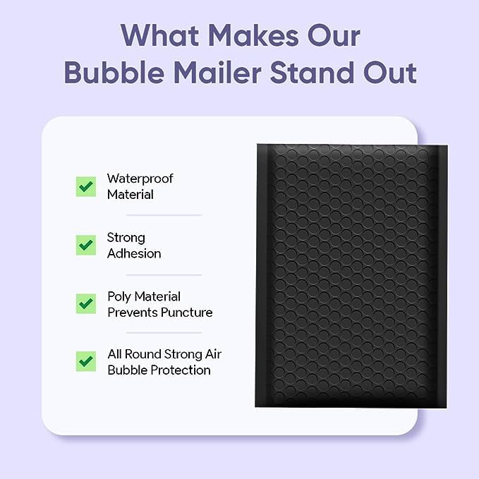 Black 14.25x20 Inch Poly Bubble Mailers #7 | Self Seal Large Padded Envelopes | Air Cushioned Bubble Mailer | Usable Size 14.25x19 Inch | Waterproof Lightweight Mailing Shipping Bags | 50 Pack Bulk