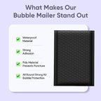 Black 12.5x19.5 Inch Large Poly Bubble Mailers #6 | Self Seal Large Padded Envelopes | Air Cushioned Bubble Mailer | Usable Size 12.5x18 | Waterproof Lightweight Mailing Shipping Bags | 50 Pack Bulk