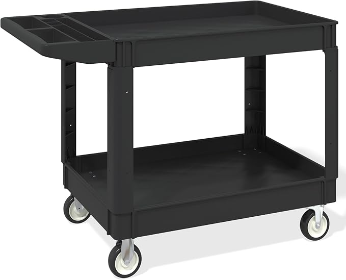 Heavy Duty Utility Rolling Tool Cart, 1000 lbs Capacity Utility Service Cart with Two Trays and Wheels, 46 x 26-Inch Rolling Service Carts Huge Storage, Garage, Warehouse, Workshop, Black