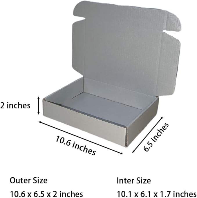 50 Pcs 10.6 x 6.5 x 2 inches Shipping Boxes for Small Business Cardboard Corrugated Mailer Boxes for Shipping Packaging Holidays Craft Gifts Giving Products (Silver, 10.6 x 6.5 x 2")