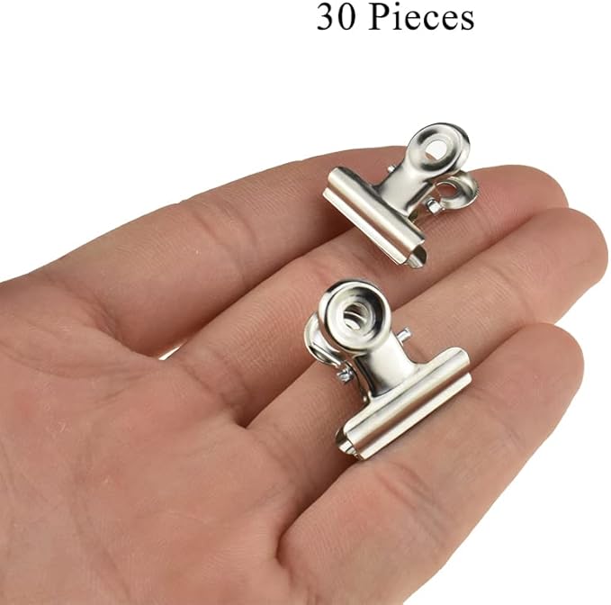 HAHIYO 0.87inch Silver Bulldog Clips Metal File Hinge Binder Clips Clamps Save Space Strong Spring Jaws Rock Solid Grip Book Lay Flat Deburred Edge for Hang Photos Wall Grid Dog Food 30PCS