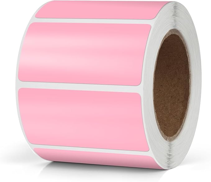 Pink Rectangle Stickers 2 x 1 Inch Color Coding Labels Vinyl Roll Self-Adhesive Waterproof Removable 500 PCS