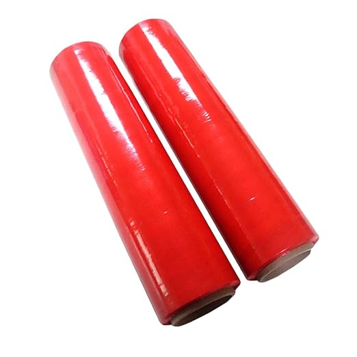 APQ 4 Rolls of Blown Hand Stretch Film 18" x 1500'. Red Hand Stretch Wrap, 80 Gauge. Tear Resistant Residue Free Film for Moving, Shipping, Wrapping. Industrial Grade Pallet Shrink Wrap Film.