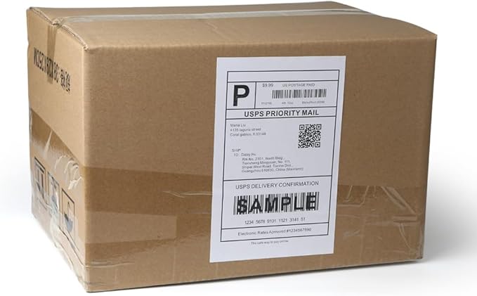 [100 Sheets; 200 Labels] Half Sheet Self Adhesive Shipping Label for Laser & Inkjet Printers, 2 Per Page Self Adhesive Mailing Labels – White 8.5'' x 5.5''
