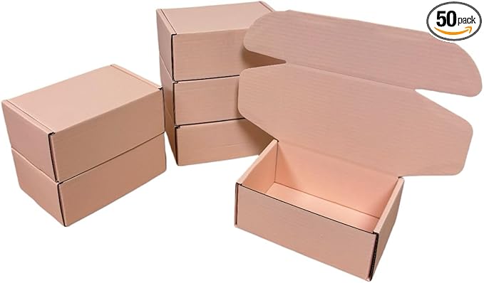 50 Pcs 4.3 x 3.1 x 2 inches Mini Size Corrugated Cardboard Gift Boxes Recyclable Shipping Boxes for Packing Jewelry Ornament Gift Craft Packaging Supplier (Powder Pink, 4.3 x 3.1 x 2")