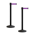 Crowd Control Warehouse CCW Series RBB-100 - Set of 2 Stanchion Retractable Belt Barriers - 9 Foot, Purple Belt with Black Post - Easy Assembly