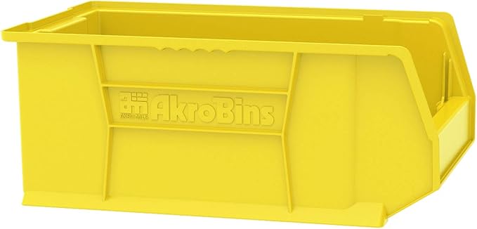Akro-Mils 30281 Super-Size AkroBins Plastic Storage Bins, Space-Saving Stackable Bins for Garage, Classroom, Warehouse Organization, 20-Inch L x 12-Inch W x 8-Inch H, Yellow, 3-Pack