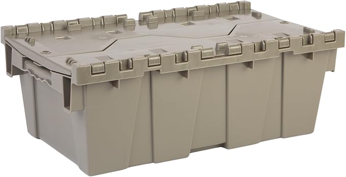 Hudson Exchange 19.6 x 11.6 x 7.3” (3.7 Gallon, 5 Pack) Storage Tote Distribution Container with Hinged Attached Lid, Gray/Brown