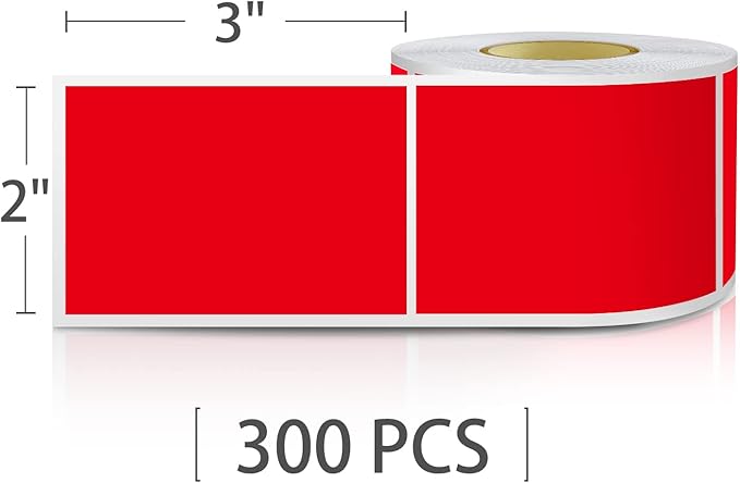 Red Rectangle Sticker Labels 3×2 Inch Vinyl Stickers Color Coding Name Tags Roll Removable Waterproof 300 per Dispenser Box