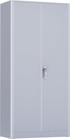 SUNCROWN 72" Metal Storage Cabinet - Heavy-Duty Metal Garage Cabinet with 4 Adjustable Shelves & 2 Doors for Tools, Office, Home, Workshop,Cement Grey