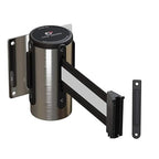 Crowd Control Warehouse - CCW Series WMB-120 Fixed Wall Mount Retractable Belt Barrier - 11 Foot, Black/White Stripe Belt with Stainless Steel Case