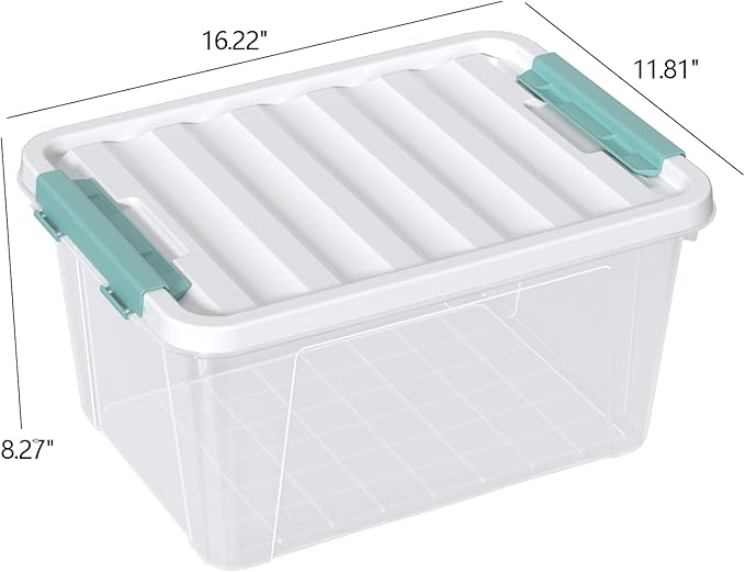 6 Packs Plastic Latch Boxes, 20 L Clear Stackable Storage Container Bin with White Lid