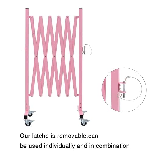 GYMTIME Expandable Metal Barricade, Portable Safety Barrier with Casters, Flexible Mobile Barrier Gate, Adjustable Temporary Fence for Garden Indoor,Airport,School, 8 Feet, Pink