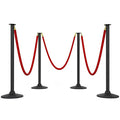 BATTIFE Plastic Stanchion Posts with Three Red Velvet Ropes and Weighted Rubber-Plastic Base, Crowd Control and Queue Management Barrier Poles for Party, Event, Red Carpet (4 Pack)