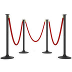 BATTIFE Plastic Stanchion Posts with Three Red Velvet Ropes and Weighted Rubber-Plastic Base, Crowd Control and Queue Management Barrier Poles for Party, Event, Red Carpet (4 Pack)
