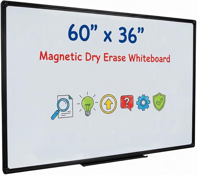 Magnetic Dry Erase Board 60x36 Inches, Large Wall Mount Whiteboard with Aluminum Frame - DexBoard Premium White Board for Office & Home, Smooth Writing Surface, Black Frame