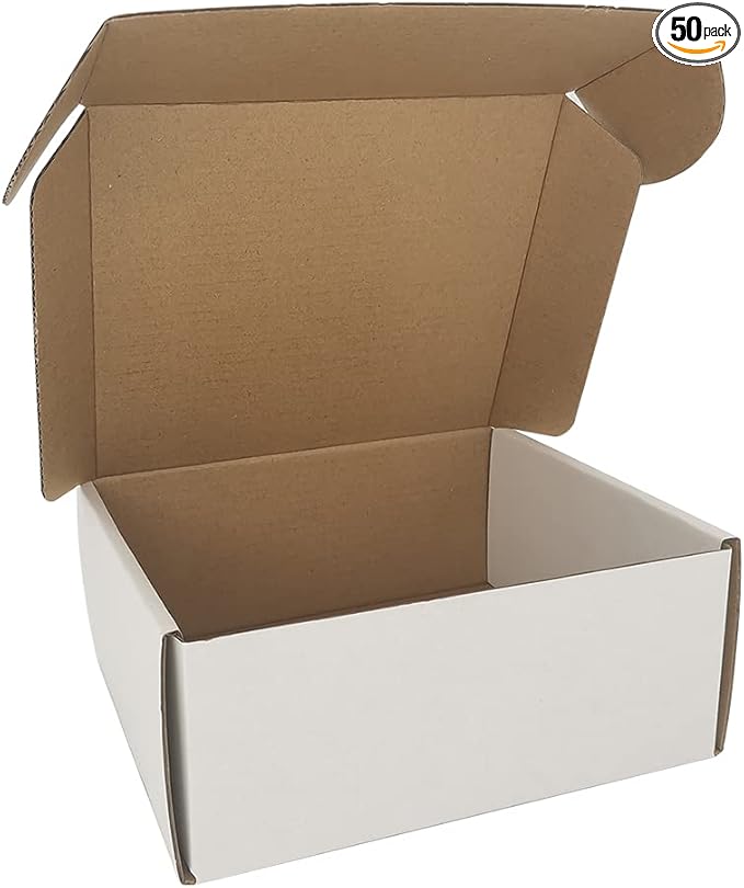 50 Pack 7x6x3'' Small Shipping Boxes, Corrugated Cardboard Mailers for Business, White (CM763)