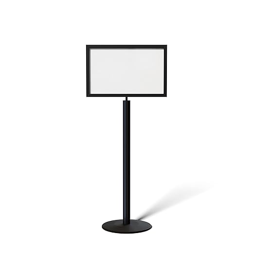 Floor Standing Sign Frame with Steel Low Profile Base, 14 inches by 22 inches Horizontal Sign Frame, Black Post
