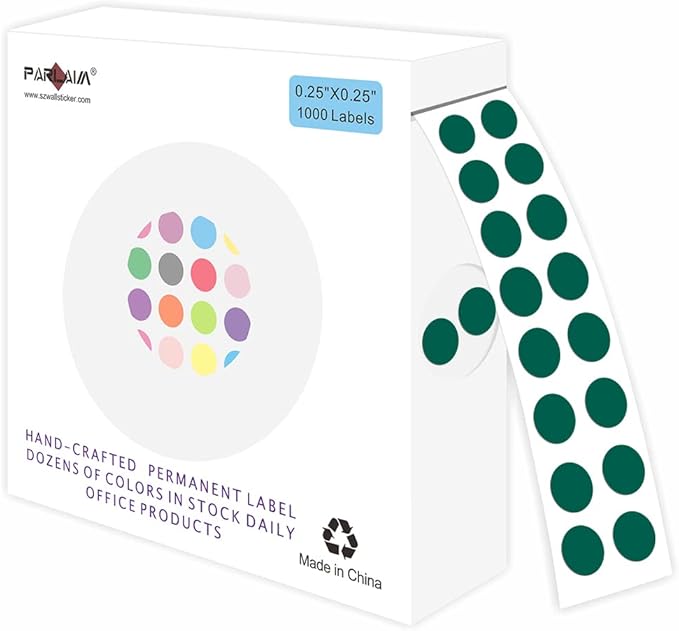 PARLAIM 0.25 Inch Color-Code Dot Stickers,1000 Stickers Circle Colorful Coding Label Sticker for Office Classroom (Froest Green)