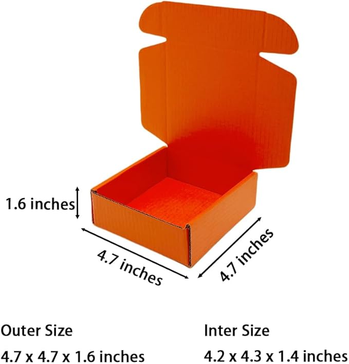 15 Pcs 4.7 x 4.7 x 1.6 Inches Mini Size Corrugated Cardboard Gift Boxes Recyclable Shipping Boxes for Packing Jewelry Ornament Gift Craft Packaging Supplier (Orange Red, 4.7 x 4.7 x 1.6")