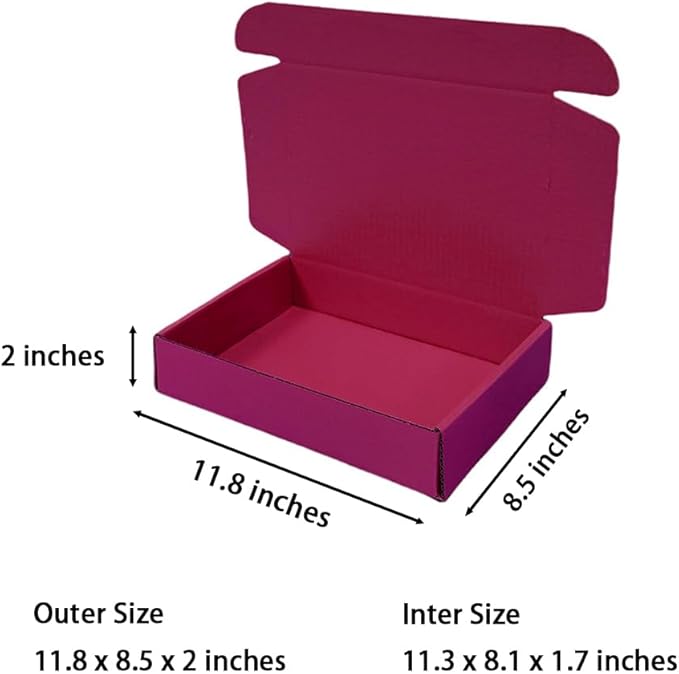 50 Pcs 11.8 x 8.5 x 2 inches Large Size Corrugated Cardboard Gift Boxes Recyclable Shipping Boxes for Packing Jewelry Ornament Gift Craft Packaging Supplier (Cranberry, 11.8 x 8.5 x 2")