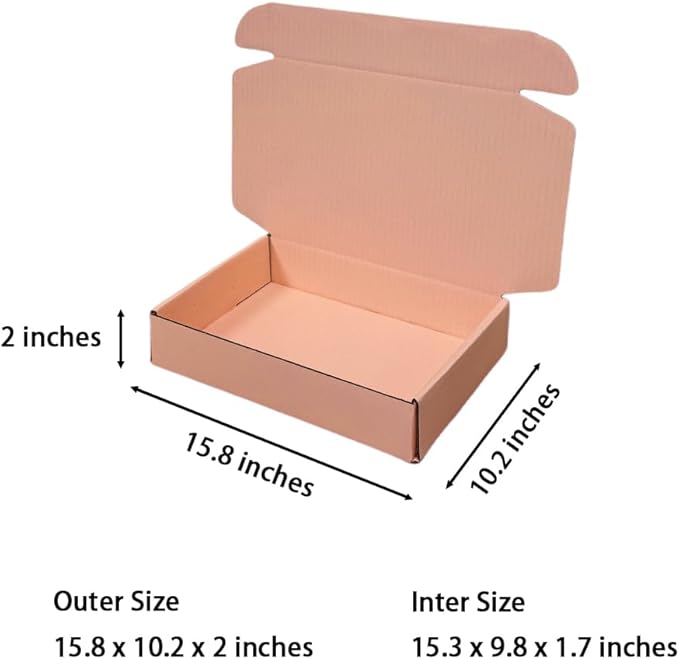 20 Pcs 15.8 x 10.2 x 2 inches Shipping Boxes for Small Business Cardboard Corrugated Mailer Boxes for Shipping Packaging Holidays Craft Gifts Giving Products (Powder Pink, 15.8 x 10.2 x 2")