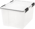 IRIS USA WeatherPro 47 Qt Storage Bins with Lids, 2 Pack, BPA-Free Plastic Gasket Box with Tight Latch and Seal, Stackable Nestable Tote Tub - Clear/Black
