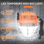 NS 150W LED Temporary Work Light, 24750LM Linkable Daylight White 5,000K Portable Hanging Lamp Jobsite Lighting Stainless Steel Protective Cover for Outdoor Construction High Bay Warehouse