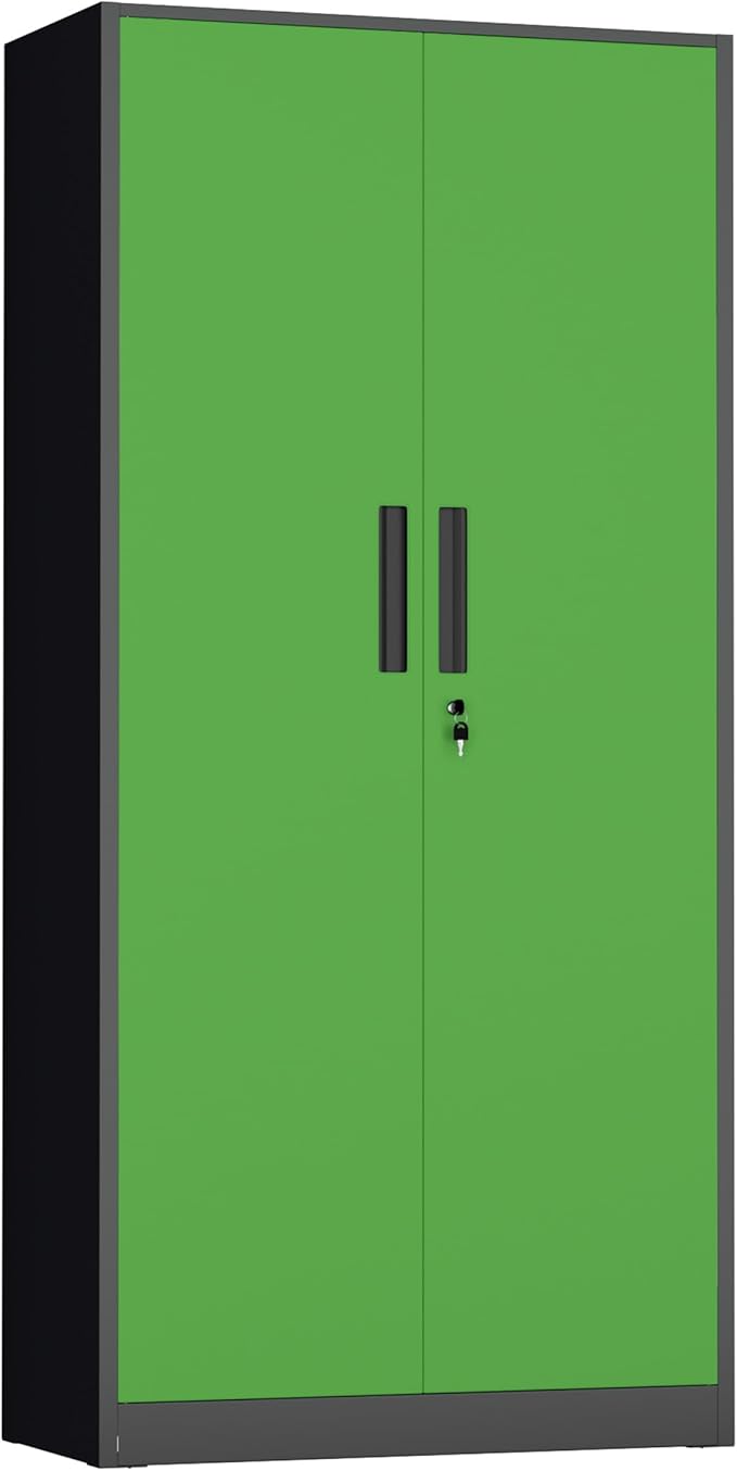 INTERGREAT Metal Storage Cabinet with Lock, 61" H Metal Cabinets Storage with 2 Doors and 4 Adjustable Shelves, Locking Garage Cabinet for Home Office, Kitchen, Bathroom (Black Green)
