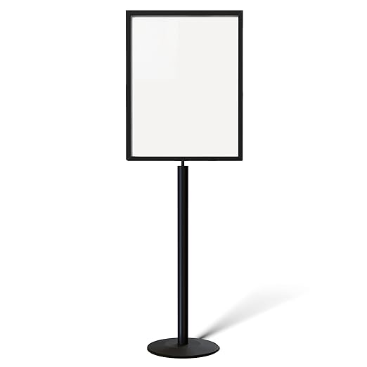 Floor Standing Sign Frame with Steel Low Profile Base, 22 inches by 28 inches Vertical Sign Frame, Black Post