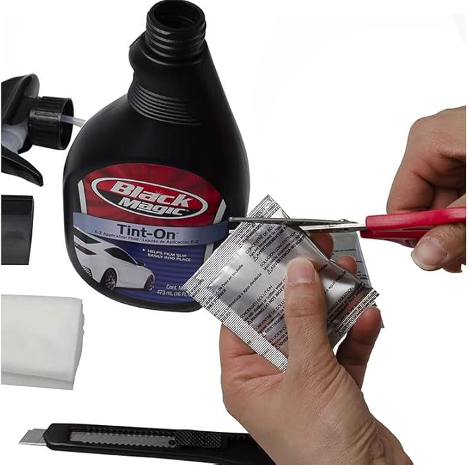 Rvinyl Window Tint Kit Compatible with Dodge Grand Caravan 2008-2020 in Black - Spray Bottle, Razor Blade, Conqueror Squeegee, Micro Fiber Cloth