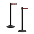 Crowd Control Warehouse CCW Series RBB-100 - Set of 2 Stanchion Retractable Belt Barriers - 11 Foot, Black and Red Diagonal Belt with Black Post - Easy Assembly