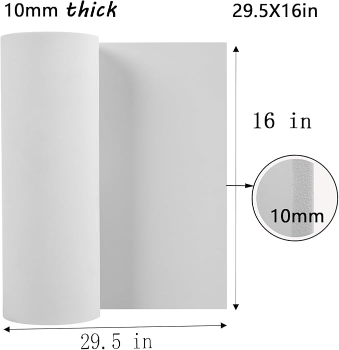 AMZQNART EVA Foam 10mm, Cosplay Foam 16x29.5 inch White, High Density 90 kg/m³, for Craft Projects Cosplay Costumes, Fake Weapons, Decorations, Christmas, Easter, Thanksgiving, etc.