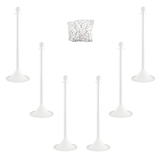 Mr. Chain Plastic Stanchion Kit with 50 Feet of 2-Inch Link Chain and C-Hooks, White, Pack of 6 (71001-6)