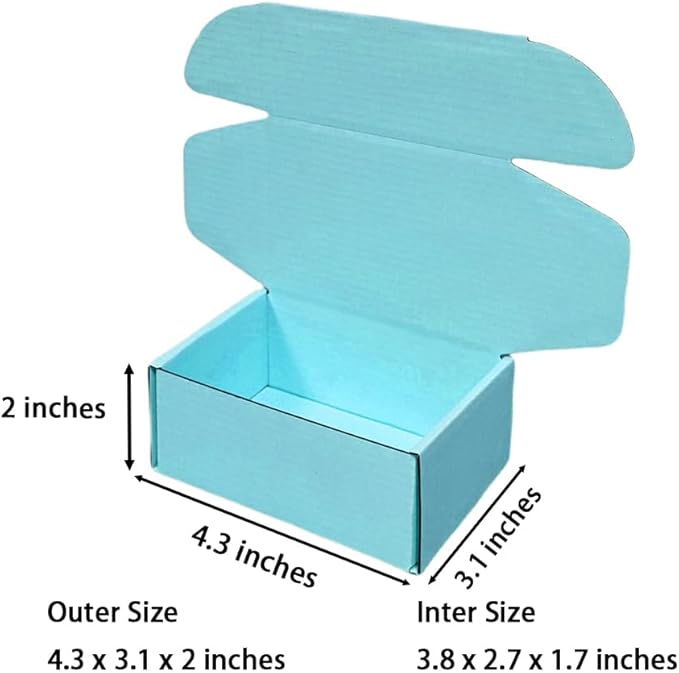 50 Pcs 4.3 x 3.1 x 2 inches Mini Size Corrugated Cardboard Gift Boxes Recyclable Shipping Boxes for Packing Jewelry Ornament Gift Craft Packaging Supplier (Sky Blue, 4.3 x 3.1 x 2")
