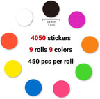 4050 PCS 9 Color 3/4" Colored Dot Stickers Round Color Coding Labels Circle Price Label Removable Stickers for Garage Sale, Yard Sale, Student Classroom, Office