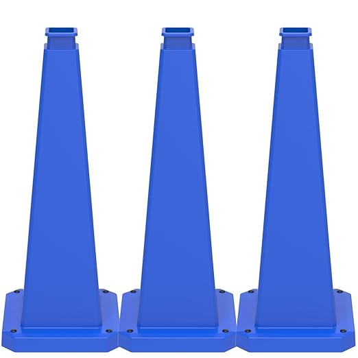 BESEA 3 Pack 28" Bright Blue Traffic Safety Cones with Weighted Base, High-Visibility Parking Cones for Driveways, Business Parking Lots, Garages, Indoor/Outdoor Use