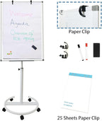 Mobile Dry Erase Board – 40x28 inches Height Adjustable Magnetic Portable Whiteboard Stand Easel White Board Flipchart Easel Board with 25 Sheets Paper Pad (40''x28'' White)