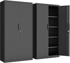 Metal Garage Storage Cabinet with Lock, 72" Tall Steel Storage Locker with 4 Adjustable Shelves, Heavy Duty Metal Cabinet for Garage, Office, Home, Black