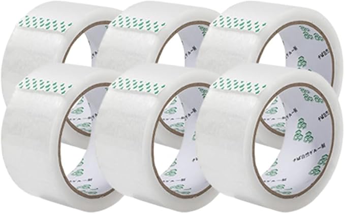 Strong Packaging Tape for Shipping, Moving and Storage, Water Base, Crystal Clear, Low Odor, 1.88-Inch x56Yards, 6-Roll