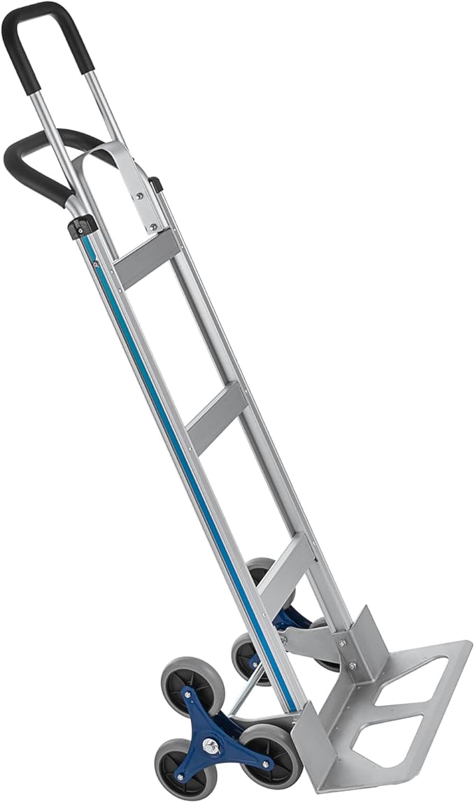 2 in 1 Aluminum Hand Truck 650 lb Capacity, Heavy Duty Stair Climbing Cart with 6 Wheels, Convertible Hand Truck and Dolly with Loop Handle